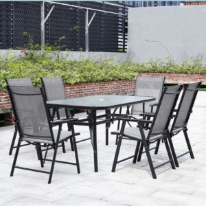 Outdoor Dining Set 6Pc Set Black